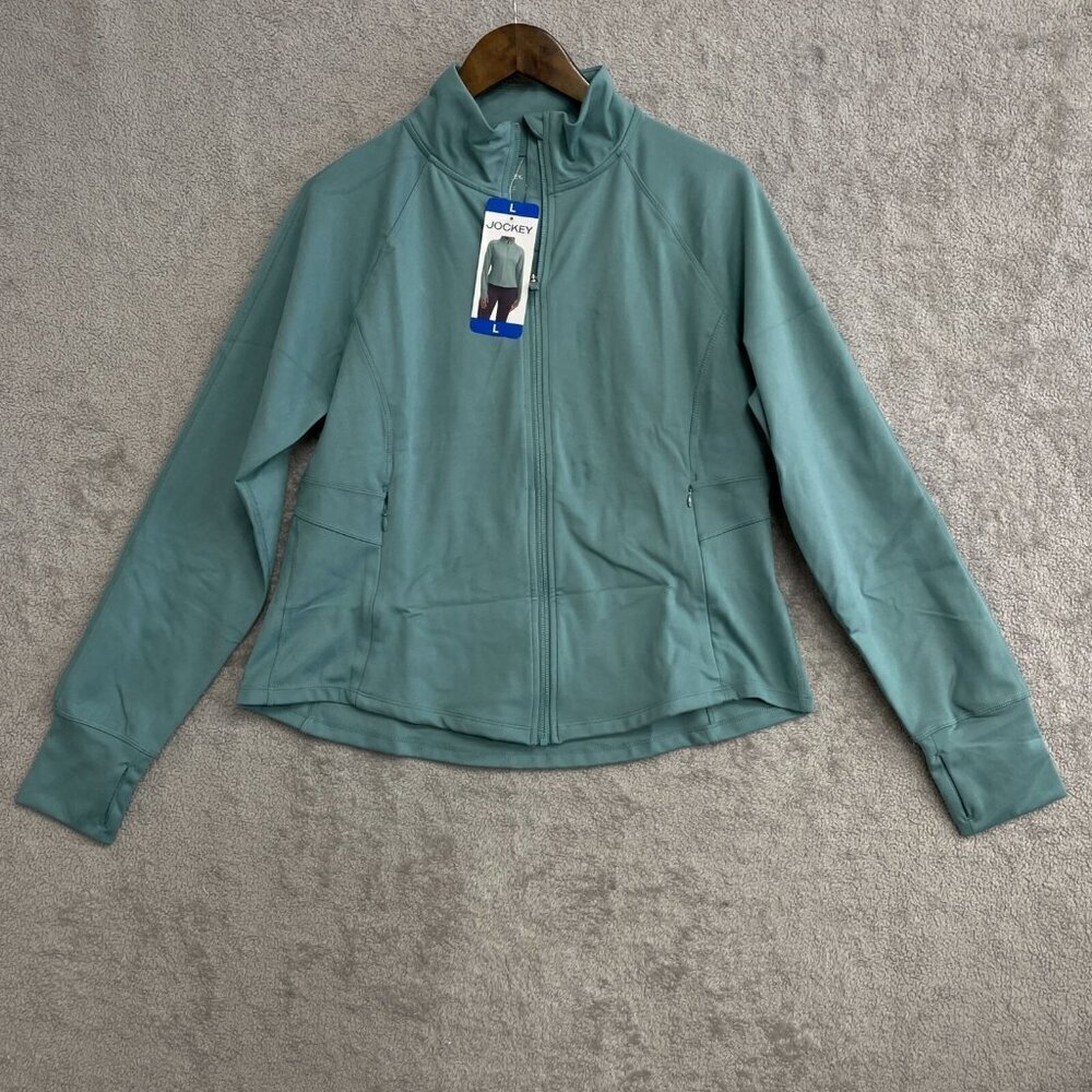 NEW Jockey Women's L Zip-Up Jacket Turquoise Polyester/Spandex Sweatshirt Mock - Picture 2 of 9